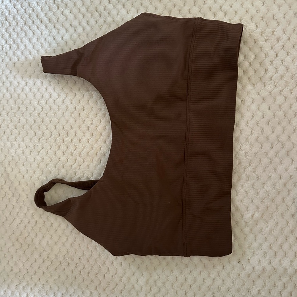 Brown Ribbed Crop Top